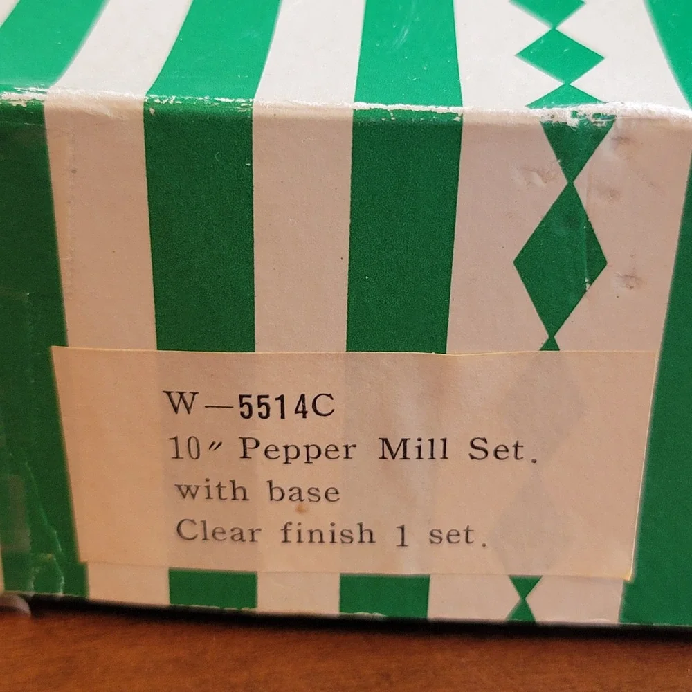 Vintage Wood Salt Shaker and Pepper Mill Set Made in Japan 10in MCM Original Box